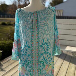 Lilly Pulitzer Off Shoulder Aqua Shift Dress Size Medium